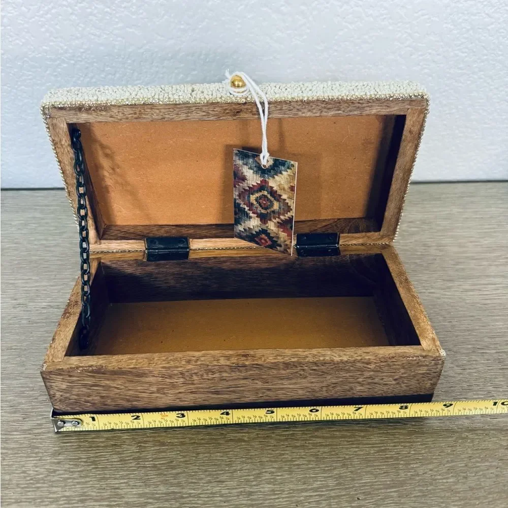 Southwest Western Aztec Tribal Beaded Teal Orange Gold Decor Storage Box